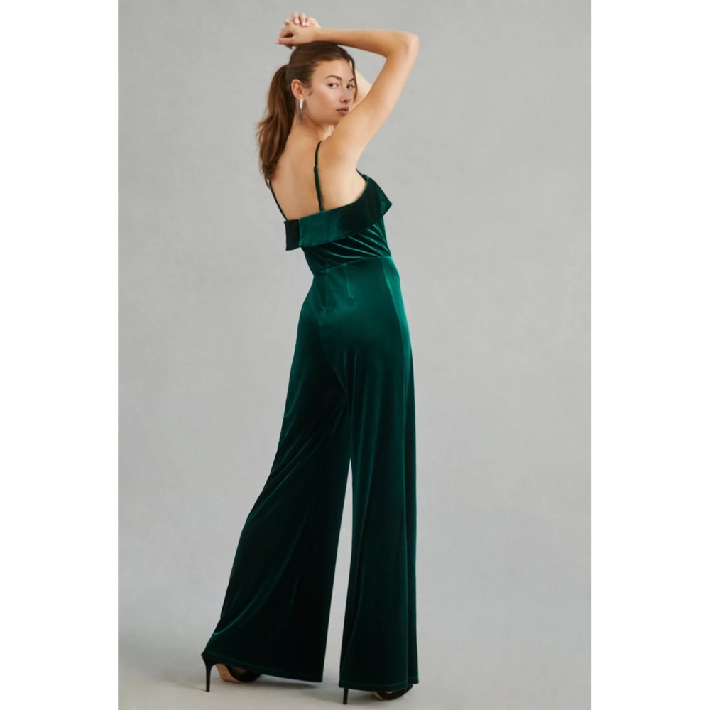 NWT!! Anthropologie COREY LYNN CALTER Green‎ Velvet Wide Leg Jumpsuit X-Small - Picture 8 of 15